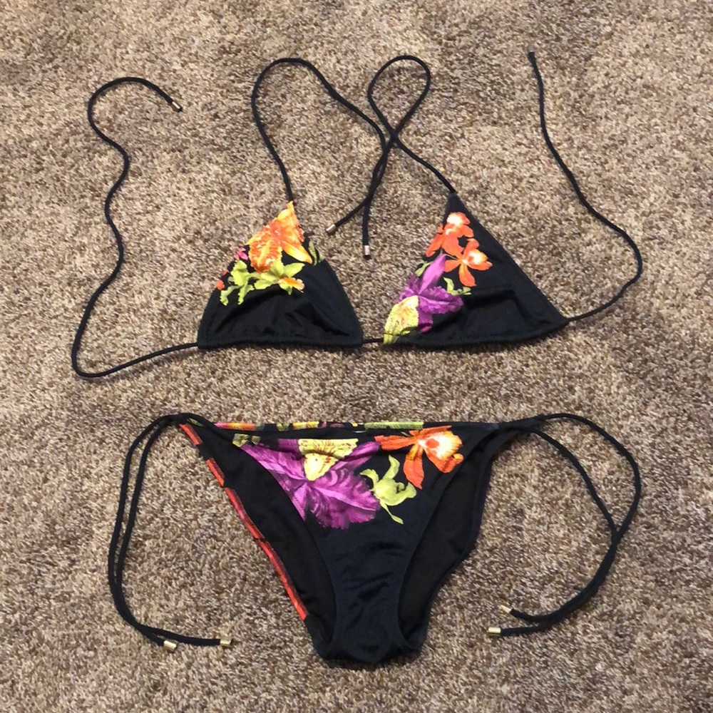 Victoria's Secret Black Bikini with Floral Accents